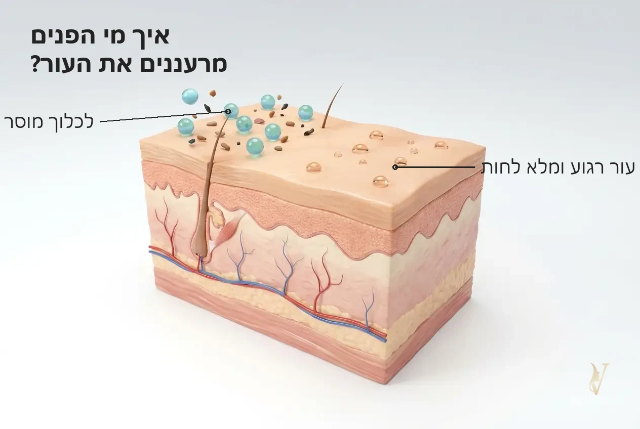 איור מנגנון הסרת שאריות לכלוך ואיפור בעדינות מי פנים רנובה אנה לוטן VM Cosmetics